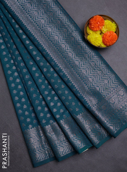 Peacock Green Semi Chiniya Silk Saree