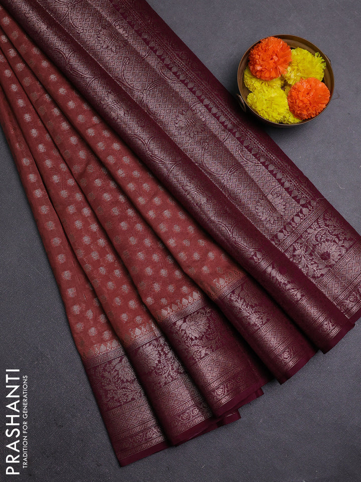Pastel Brown & Wine Semi Chiniya Silk Saree