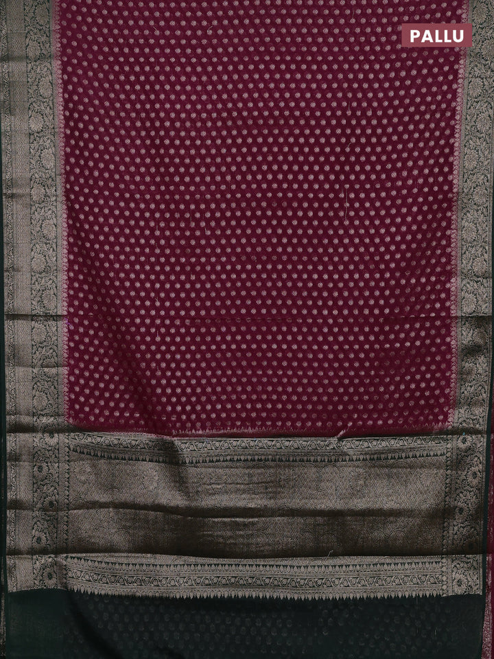 Wine & Bottle Green Semi Chiniya Silk Saree
