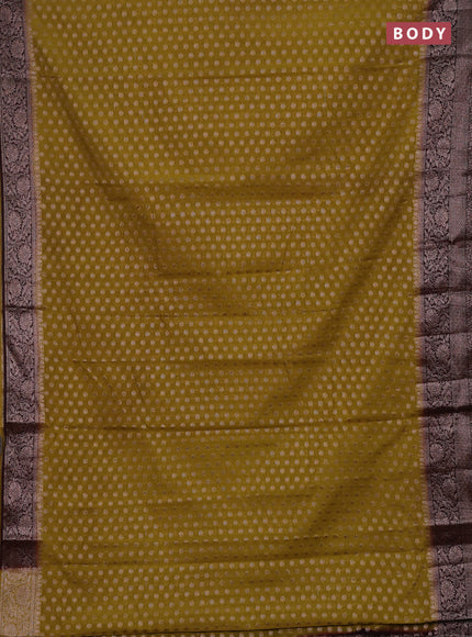 Mustard Green & Coffee Brown Semi Chiniya Silk Saree