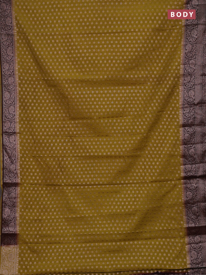 Mustard Green & Coffee Brown Semi Chiniya Silk Saree