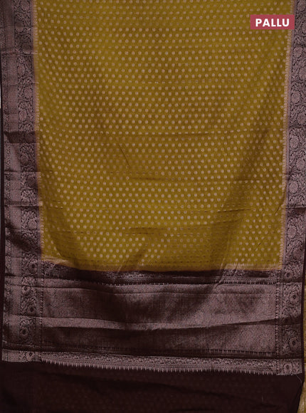 Mustard Green & Coffee Brown Semi Chiniya Silk Saree