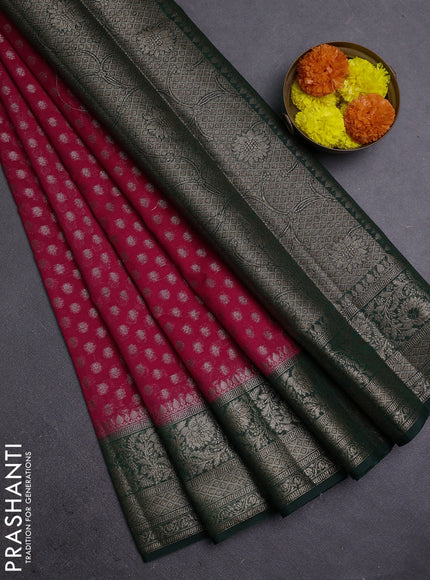 Pink & Bottle Green Semi Chiniya Silk Saree
