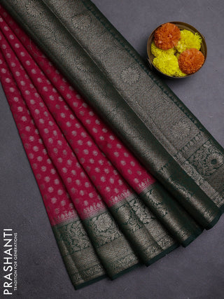 Pink & Bottle Green Semi Chiniya Silk Saree