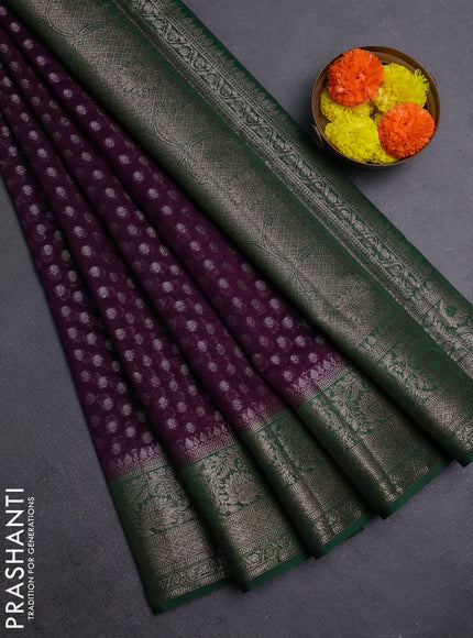 Wine & Green Semi Chiniya Silk Saree