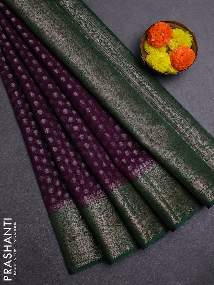Wine & Green Semi Chiniya Silk Saree