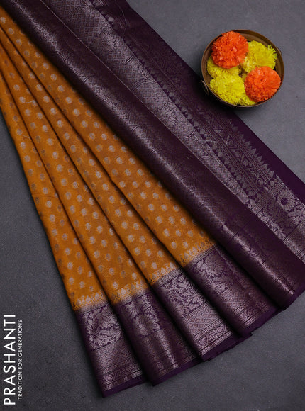 Mustard Yellow & Purple Semi Chiniya Silk Saree