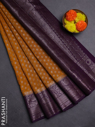 Mustard Yellow & Purple Semi Chiniya Silk Saree
