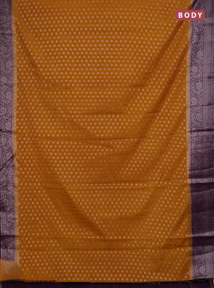 Mustard Yellow & Purple Semi Chiniya Silk Saree