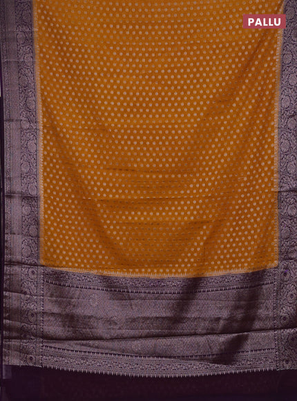 Mustard Yellow & Purple Semi Chiniya Silk Saree