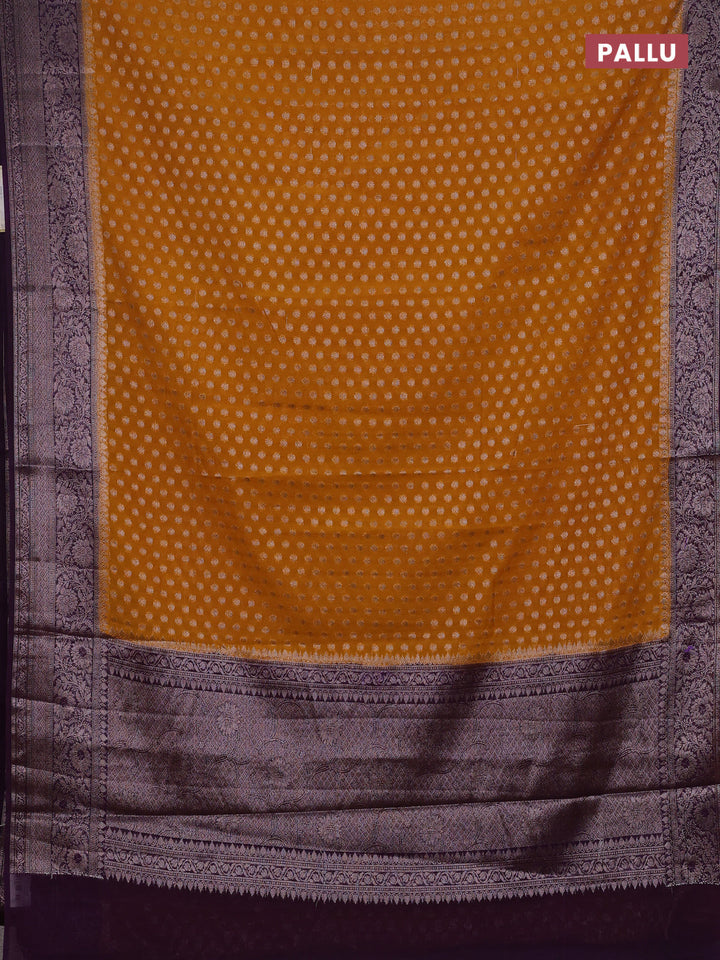Mustard Yellow & Purple Semi Chiniya Silk Saree