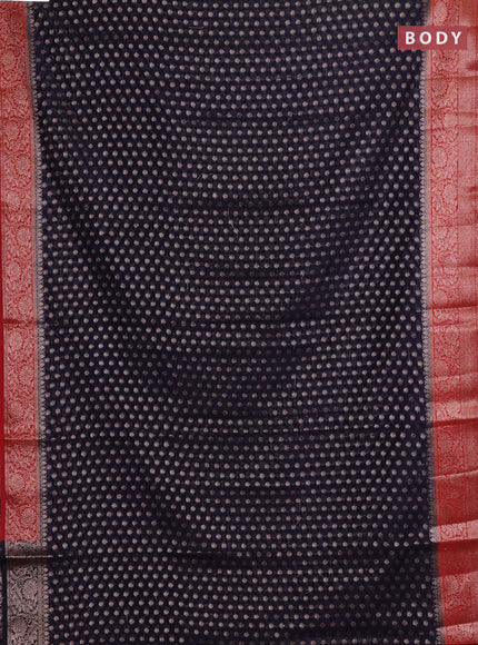 Navy Blue & Red Semi Chiniya Silk Saree