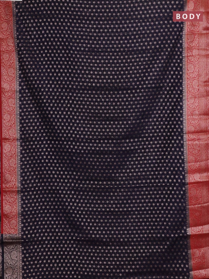Navy Blue & Red Semi Chiniya Silk Saree