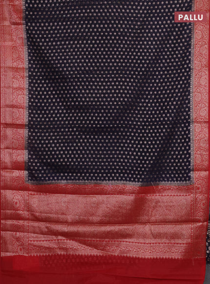 Navy Blue & Red Semi Chiniya Silk Saree