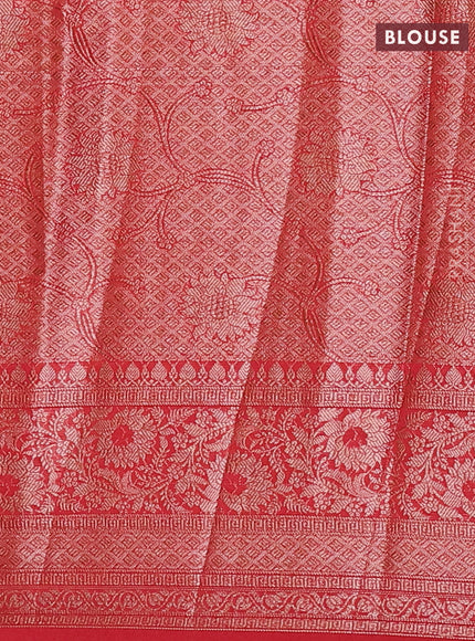 Navy Blue & Red Semi Chiniya Silk Saree