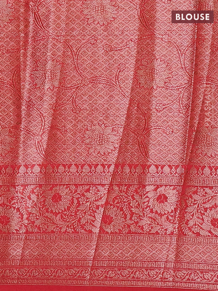 Navy Blue & Red Semi Chiniya Silk Saree