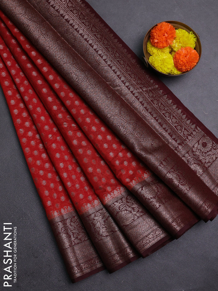 Rustic Orange & Maroon Semi Chiniya Silk Saree