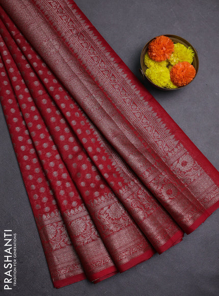 Red Semi Chiniya Silk Saree