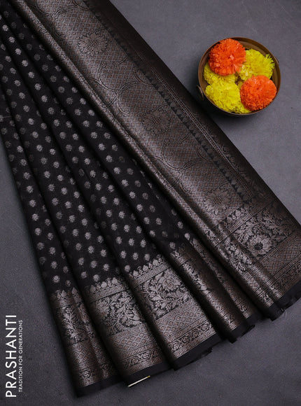 Black Semi Chiniya Silk Saree