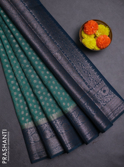 Teal Green & Peacock Green Semi Chiniya Silk Saree