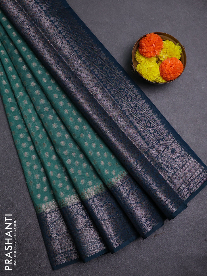 Teal Green & Peacock Green Semi Chiniya Silk Saree