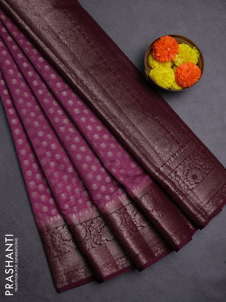 Mauve Pink & Wine Semi Chiniya Silk Saree