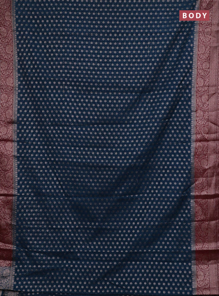 Peacock Blue & Maroon Semi Chiniya Silk Saree
