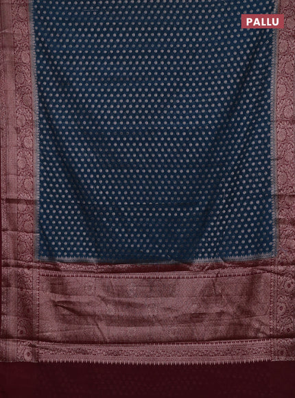 Peacock Blue & Maroon Semi Chiniya Silk Saree