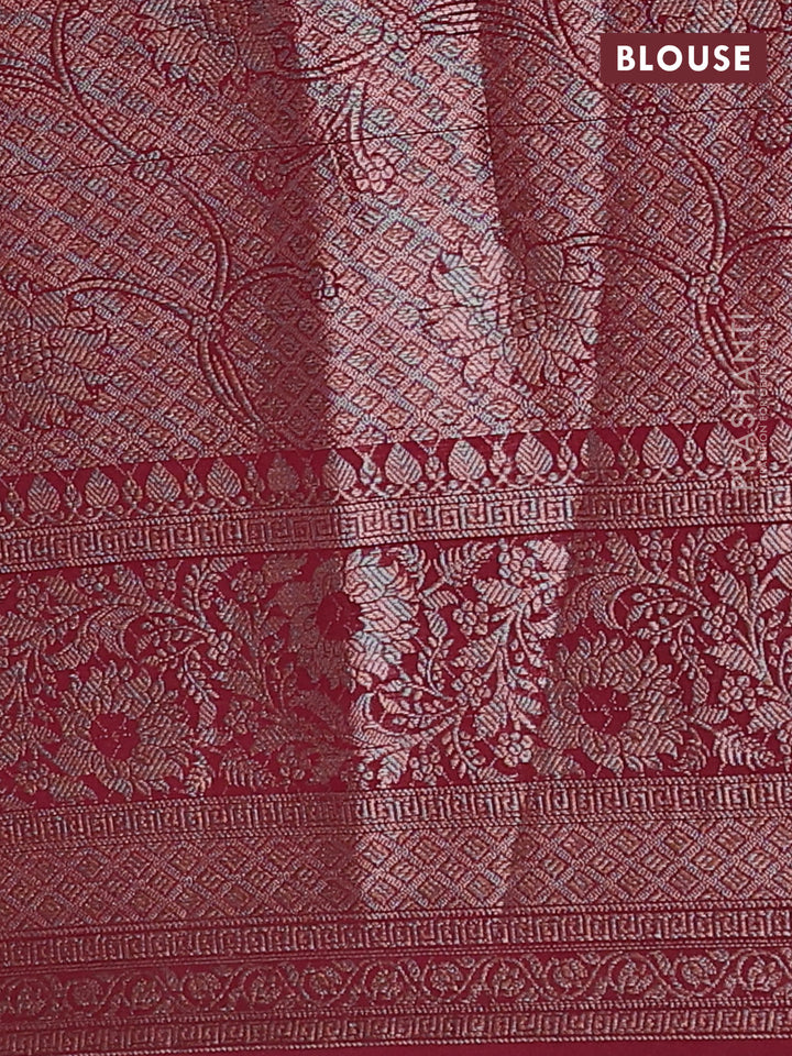 Peacock Blue & Maroon Semi Chiniya Silk Saree