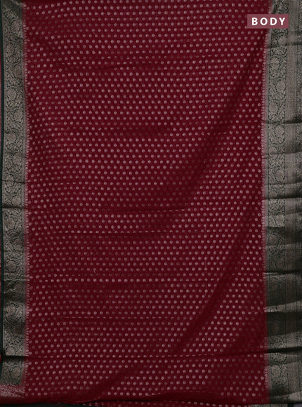 Red & Bottle Green Semi Chiniya Silk Saree