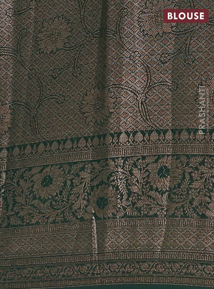 Red & Bottle Green Semi Chiniya Silk Saree