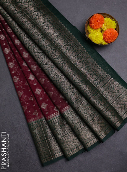 Wine & Bottle Green Semi Chiniya Silk Saree