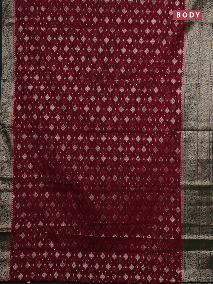 Wine & Bottle Green Semi Chiniya Silk Saree