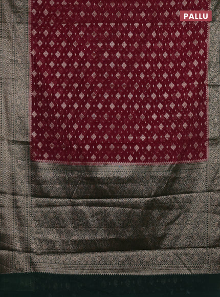 Wine & Bottle Green Semi Chiniya Silk Saree