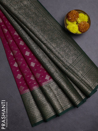 Pink & Bottle Green Semi Chiniya Silk Saree