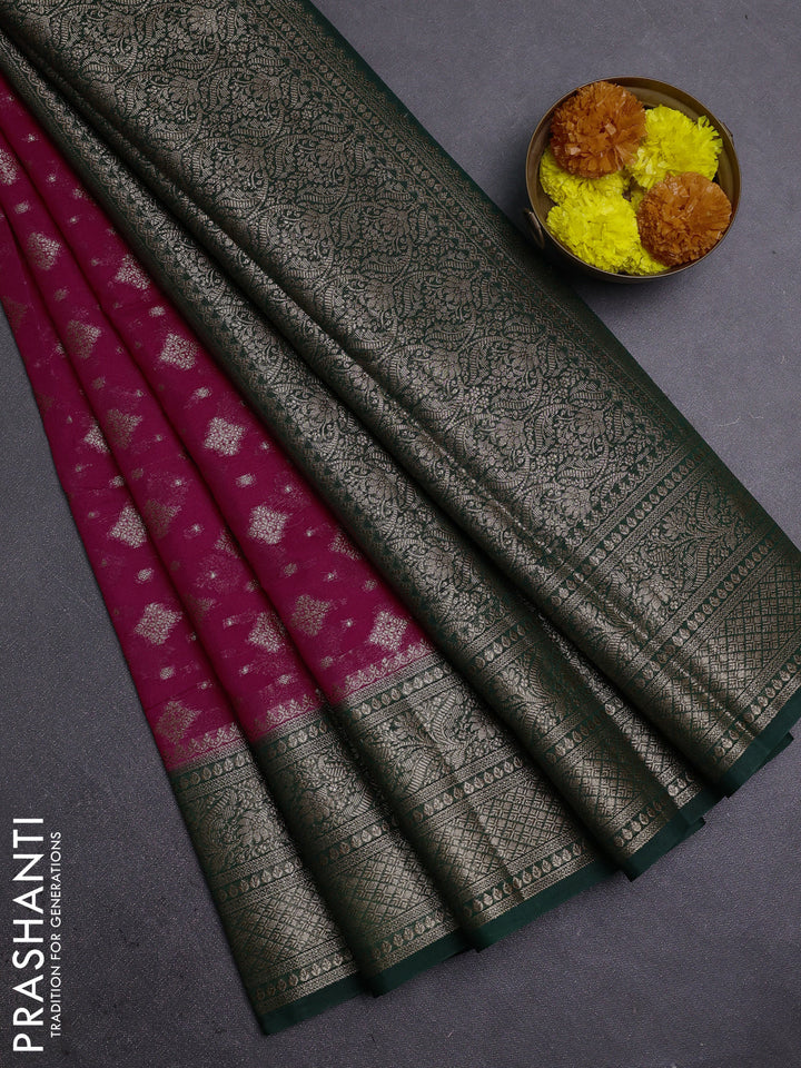 Pink & Bottle Green Semi Chiniya Silk Saree