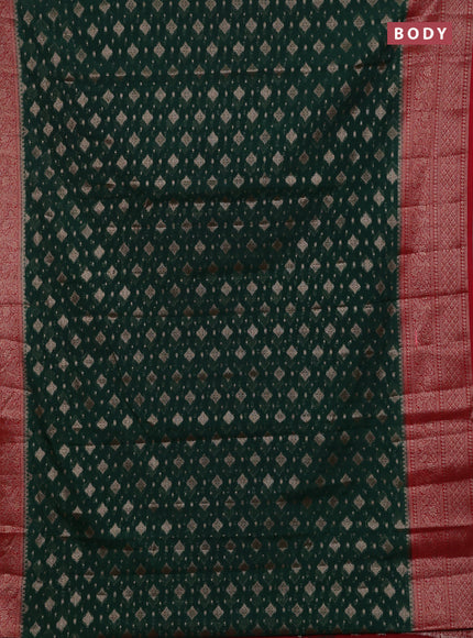 Bottle Green & Red Semi Chiniya Silk Saree