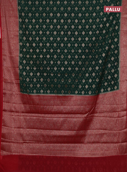Bottle Green & Red Semi Chiniya Silk Saree