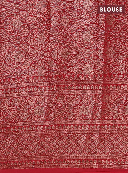 Bottle Green & Red Semi Chiniya Silk Saree