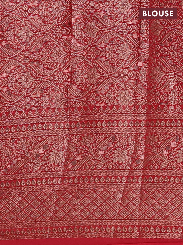 Bottle Green & Red Semi Chiniya Silk Saree