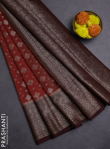 Rustic Orange & Maroon Semi Chiniya Silk Saree