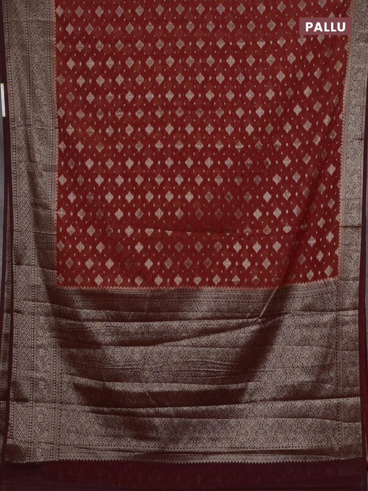 Rustic Orange & Maroon Semi Chiniya Silk Saree