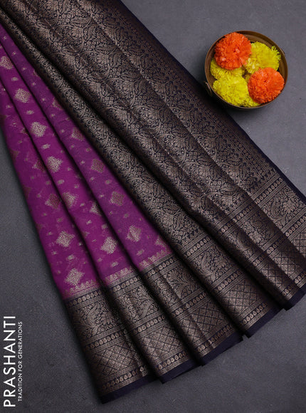 Lavender & Navy Blue Semi Chiniya Silk Saree