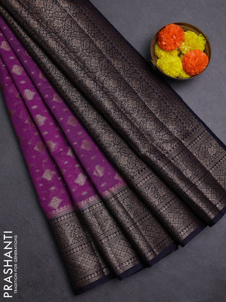 Lavender & Navy Blue Semi Chiniya Silk Saree