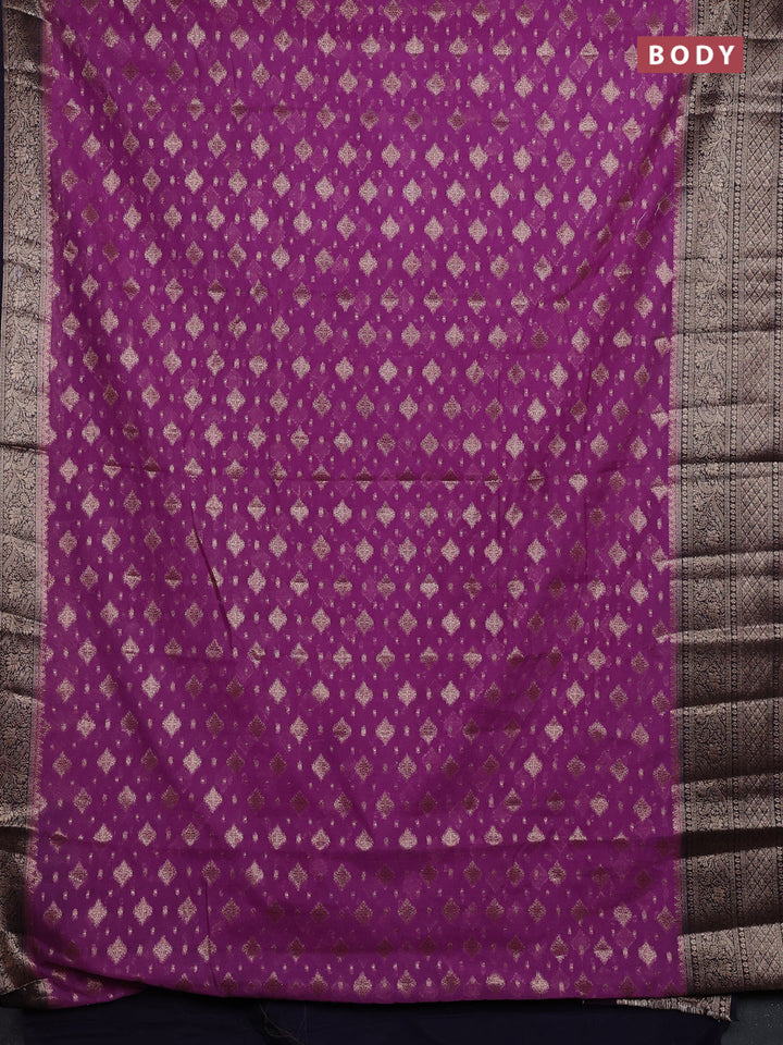 Lavender & Navy Blue Semi Chiniya Silk Saree