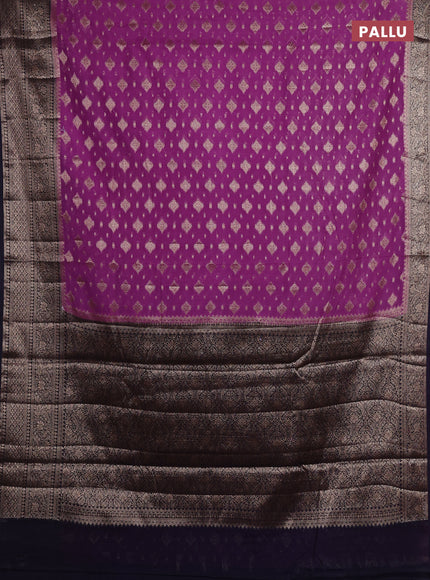 Lavender & Navy Blue Semi Chiniya Silk Saree