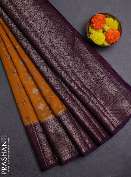 Mustard Yellow & Violet Semi Chiniya Silk Saree