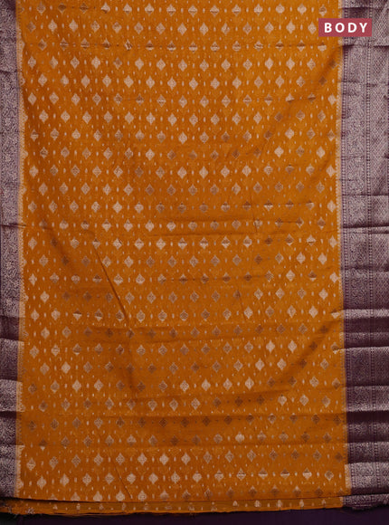 Mustard Yellow & Violet Semi Chiniya Silk Saree