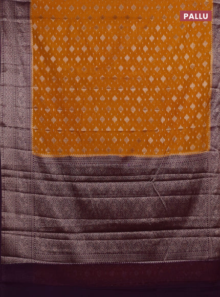 Mustard Yellow & Violet Semi Chiniya Silk Saree