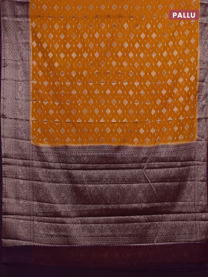 Mustard Yellow & Violet Semi Chiniya Silk Saree